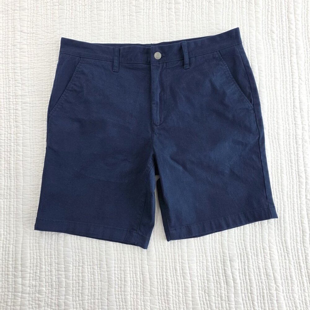 Premium Flat Front Twill Walking‎ Shorts Mens 34 Navy Blue Stretch 9" Inseam